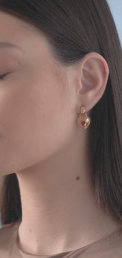 Heart Drop Earrings with Ruby Red Stones