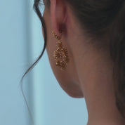 Gold Plated Pink & Green Floral Drop Earrings