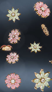 Gold Plated Pink & Green Floral Drop Earrings