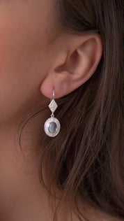 Ornate Drop Earrings with Light Blue Stones