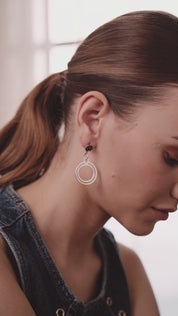Circular Earrings with Black Stone