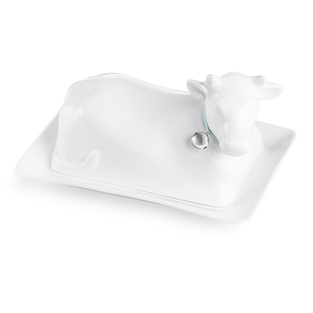 Whiteware Cow Butterdish
