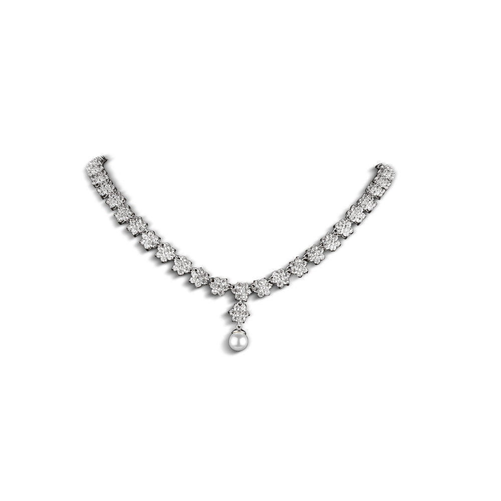 Cubic Zirconia Cluster Floral Necklace