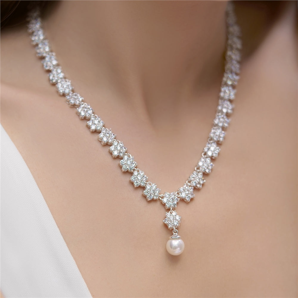 Cubic Zirconia Cluster Floral Necklace