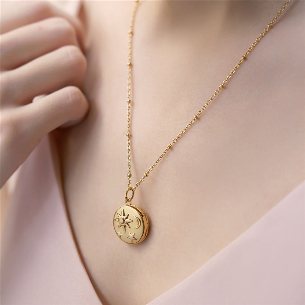 Gold Plated Locket with Sun Moon & Stars