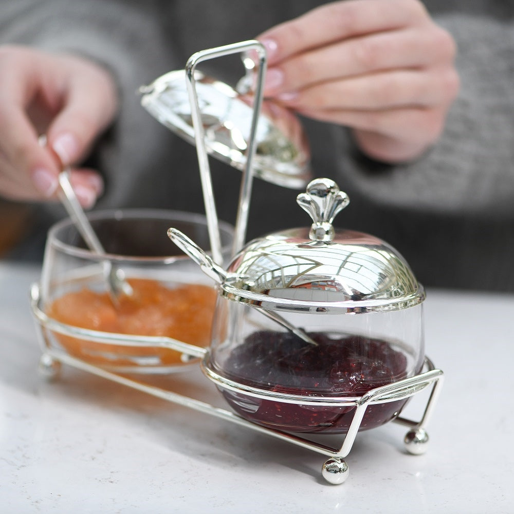 Silver Plated Double Jam Dish Set