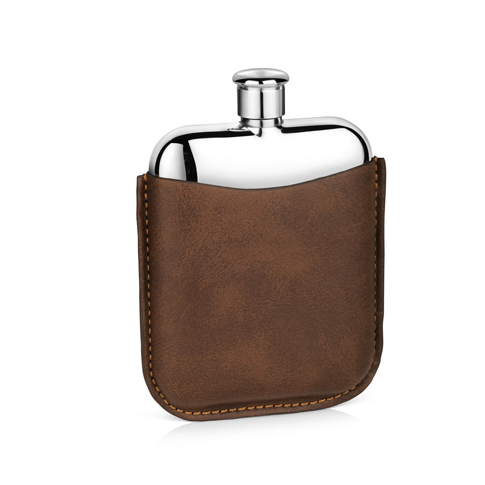 Stainless Steel Hip Flask Leather Sleeve