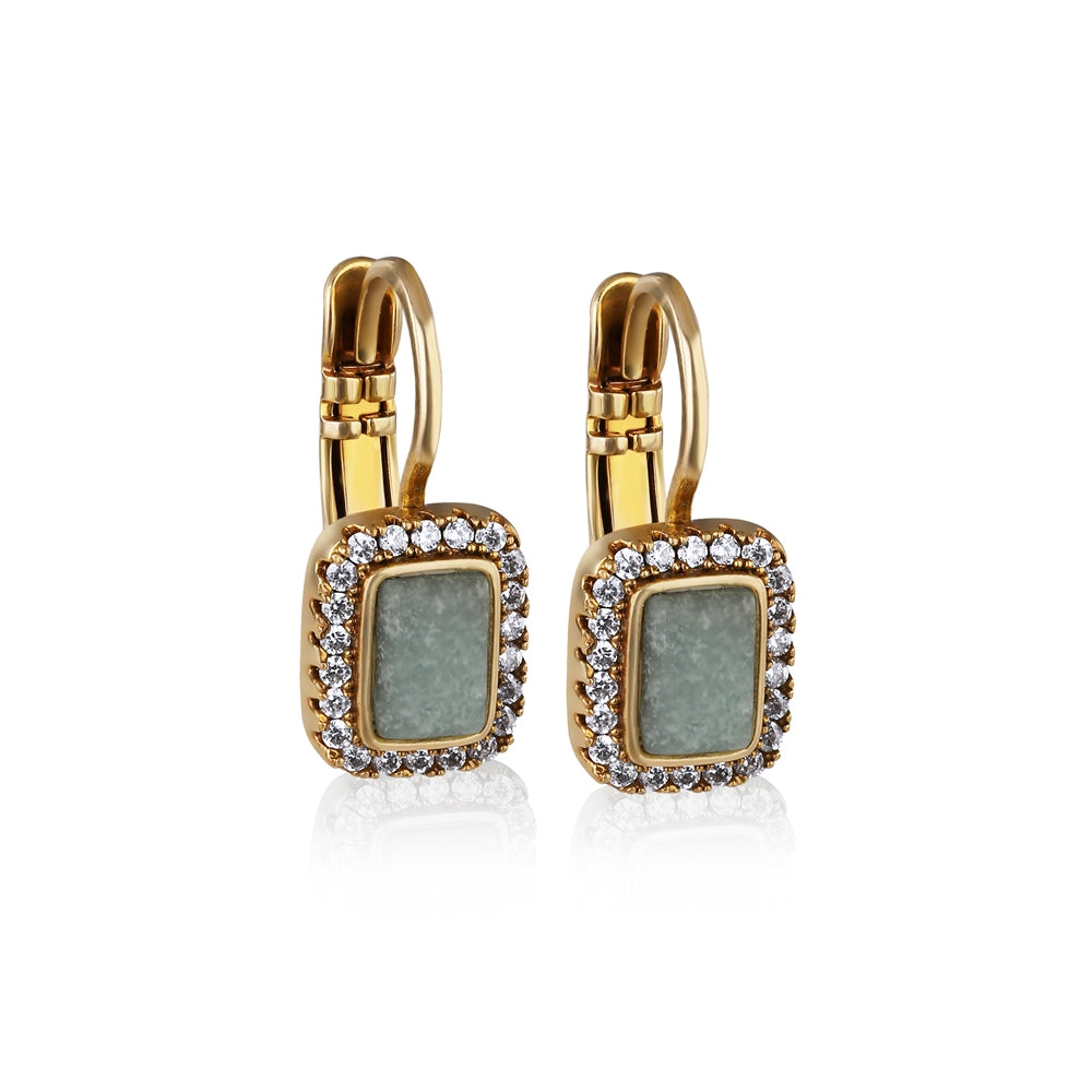 Antique Gold Plated Earrings Green & Clear Stones
