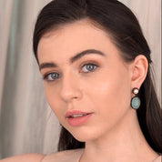 Earrings with Aqua and Pearl Stone Settings