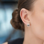 Square Earrings with Clear and Black Stones