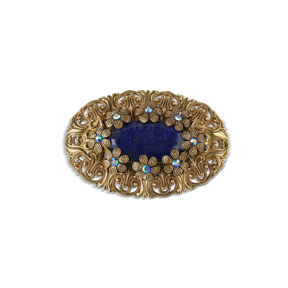 Oval Brooch with Blue stones