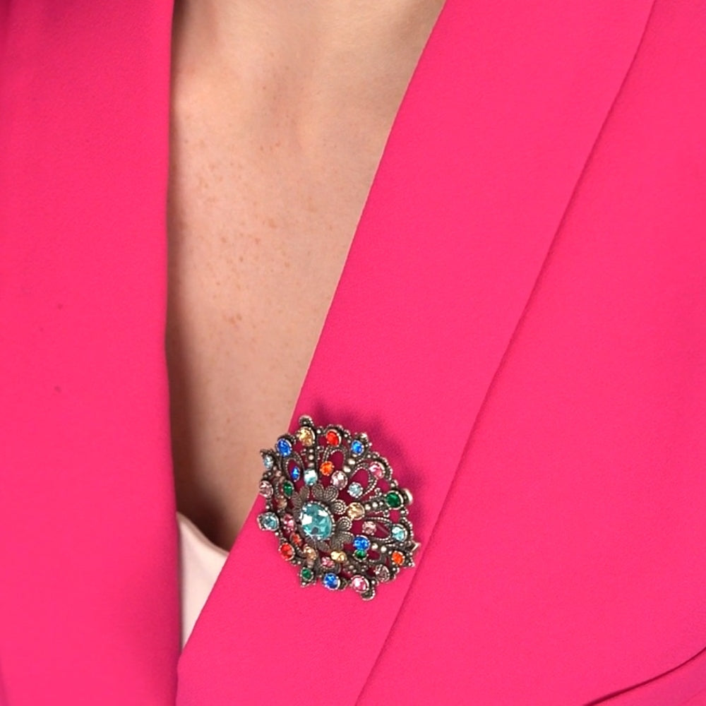 Vintage Brooch with Coloured Stones