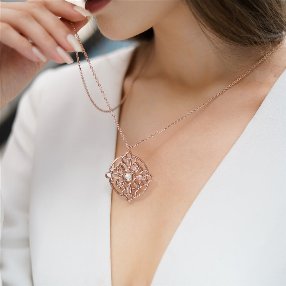 Celtic Rose Gold Plated Pendant with Green Stone