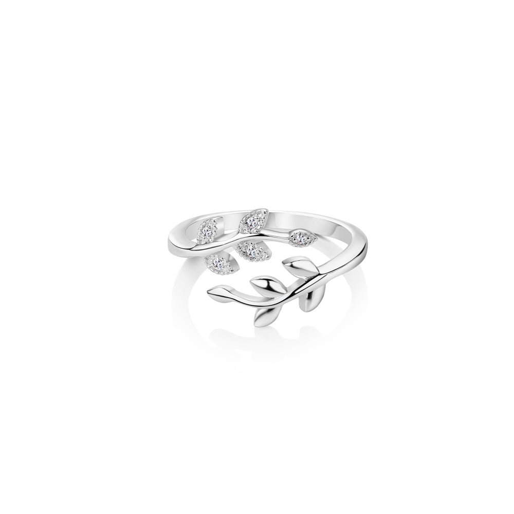 Leaf Ring with Clear Stones