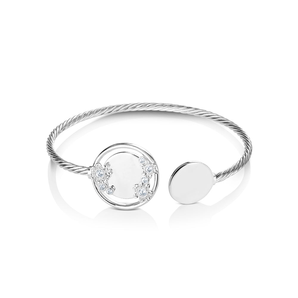 Circular Twist Floral Bangle with Clear Stones