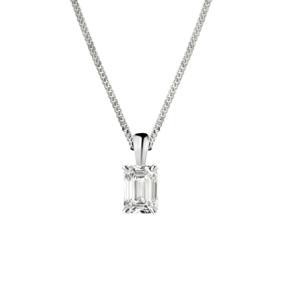18ct White Gold Emerald Cut Diamond Pendant