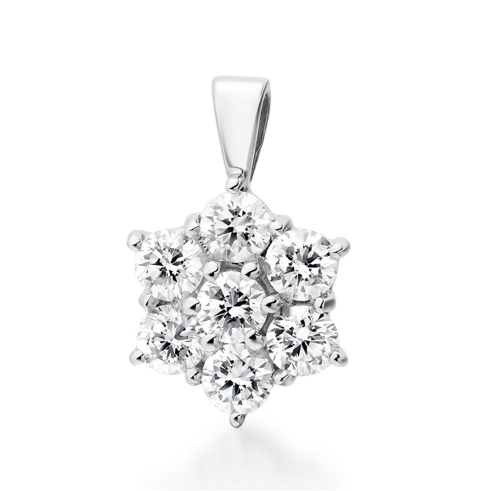 18ct White Gold Daisy Cluster Diamond Pendant