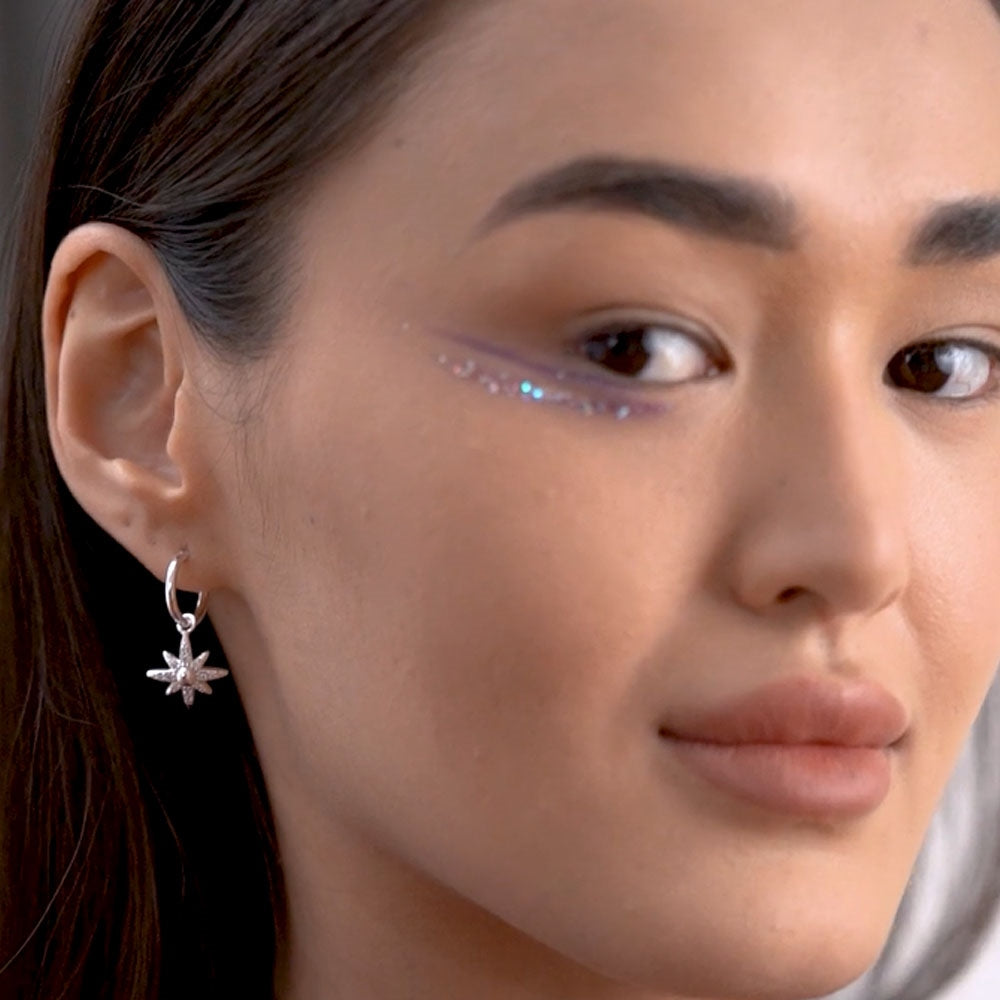 Silver Plated Star Earrings with Clear Stones