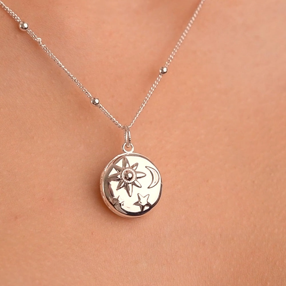 Silver Plated Locket with Sun Moon & Stars