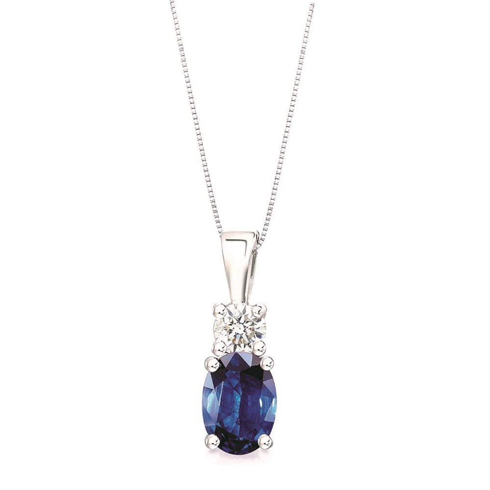 18ct White Gold Medium Oval Sapphire and Diamond Pendant