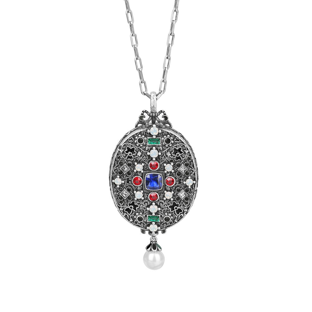 Ornate Locket with Coloured Stones