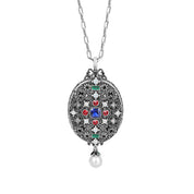 Ornate Locket with Coloured Stones