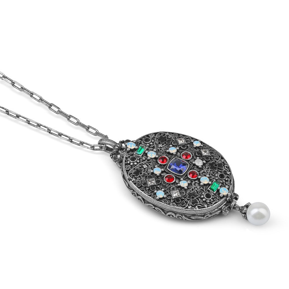 Ornate Locket with Coloured Stones