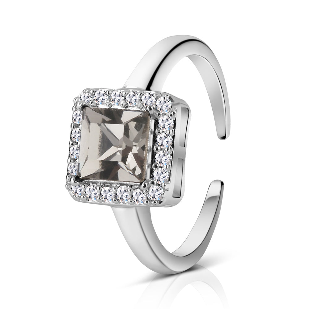 Square Ring with Black & Clear Stones