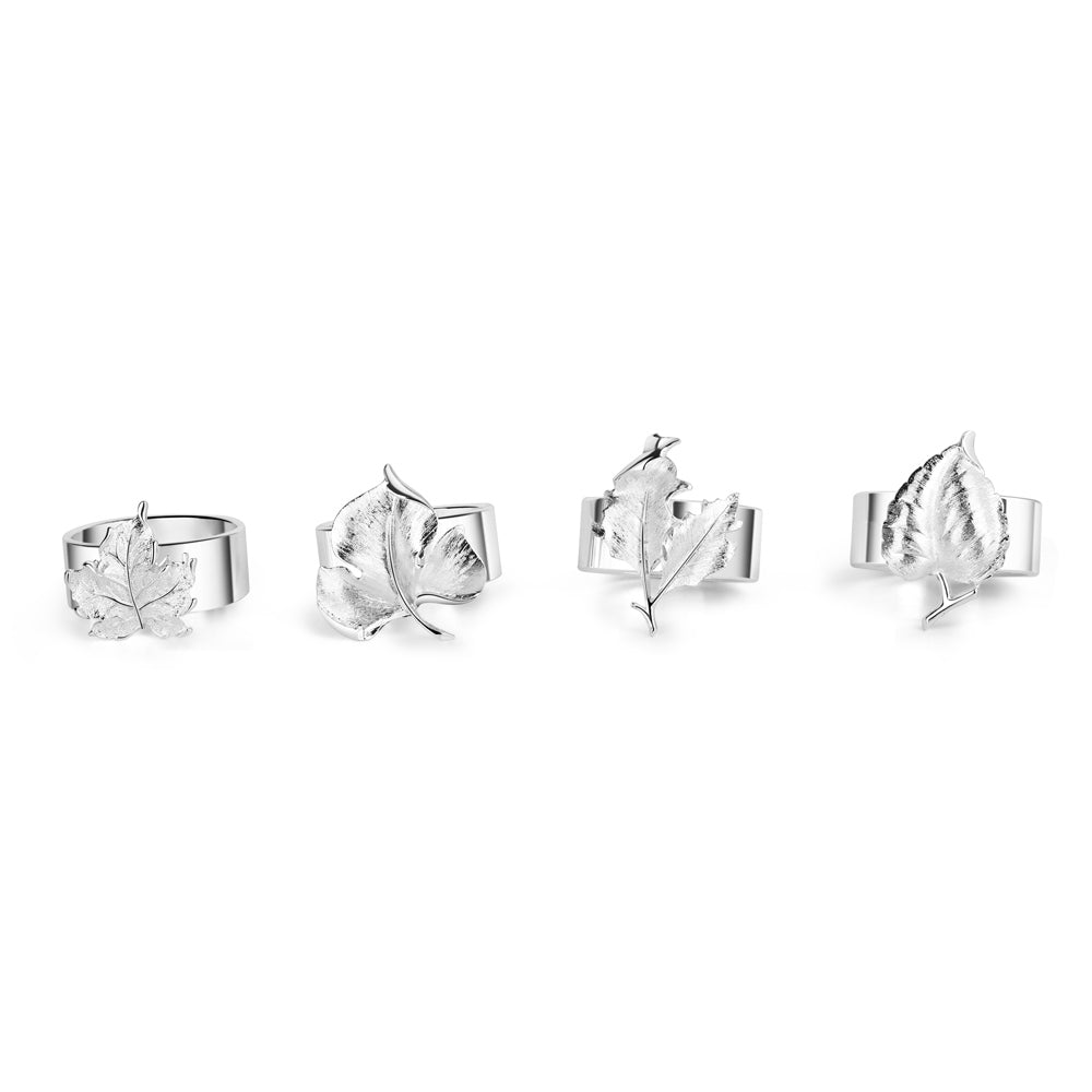 Silver Plated Leaf Napkin Rings Set of 4