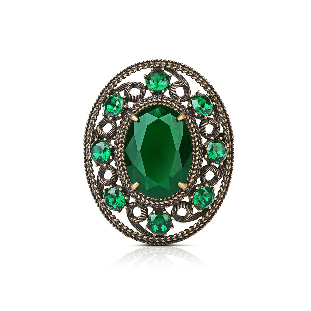 Oval Brooch Green Stone
