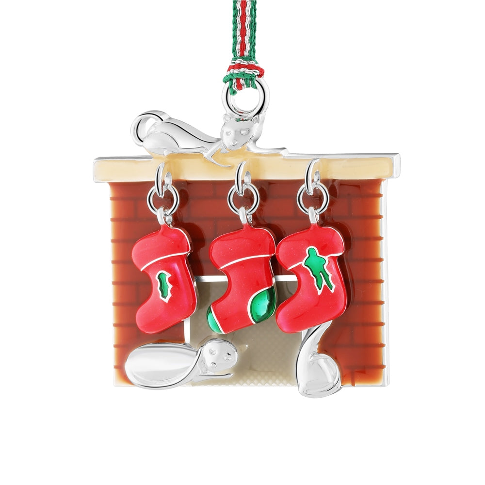 Fireplace with Cats Christmas Tree Decoration