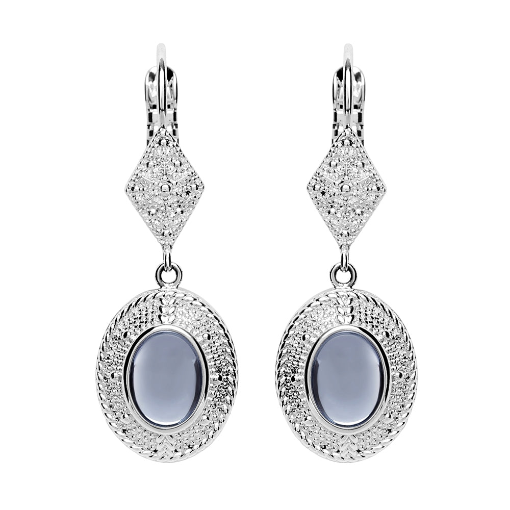 Ornate Drop Earrings Light Blue Stones