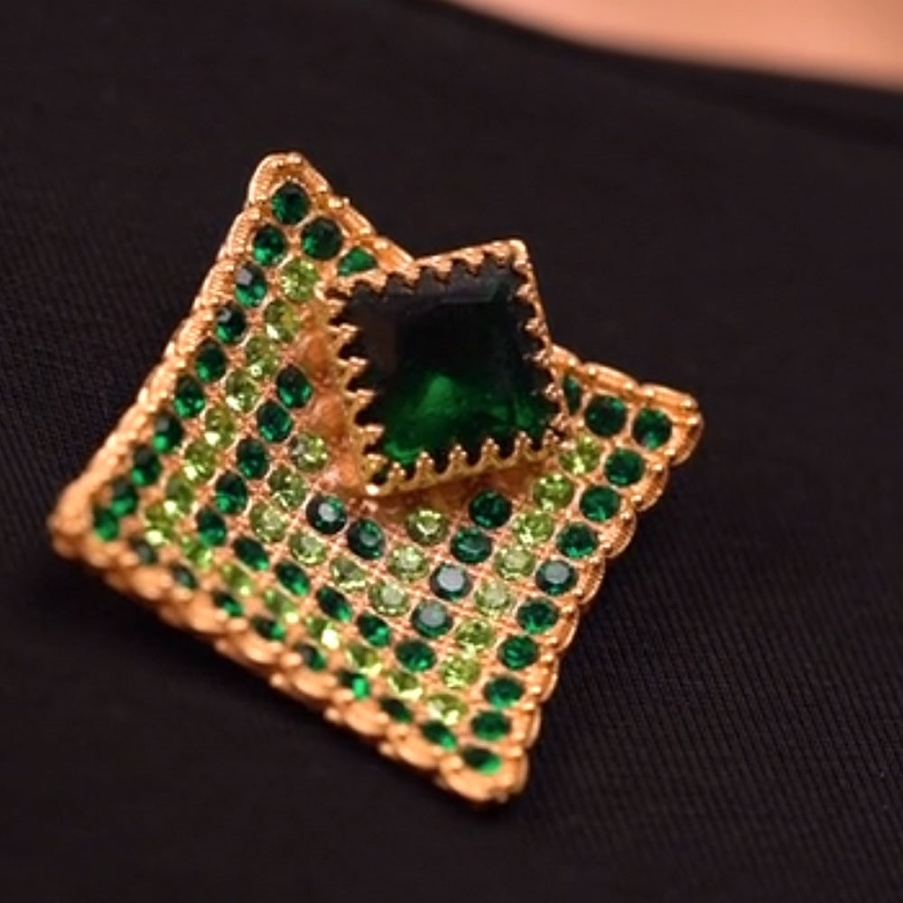 Gold Plated Square Brooch with Green Stones