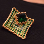 Gold Plated Square Brooch with Green Stones