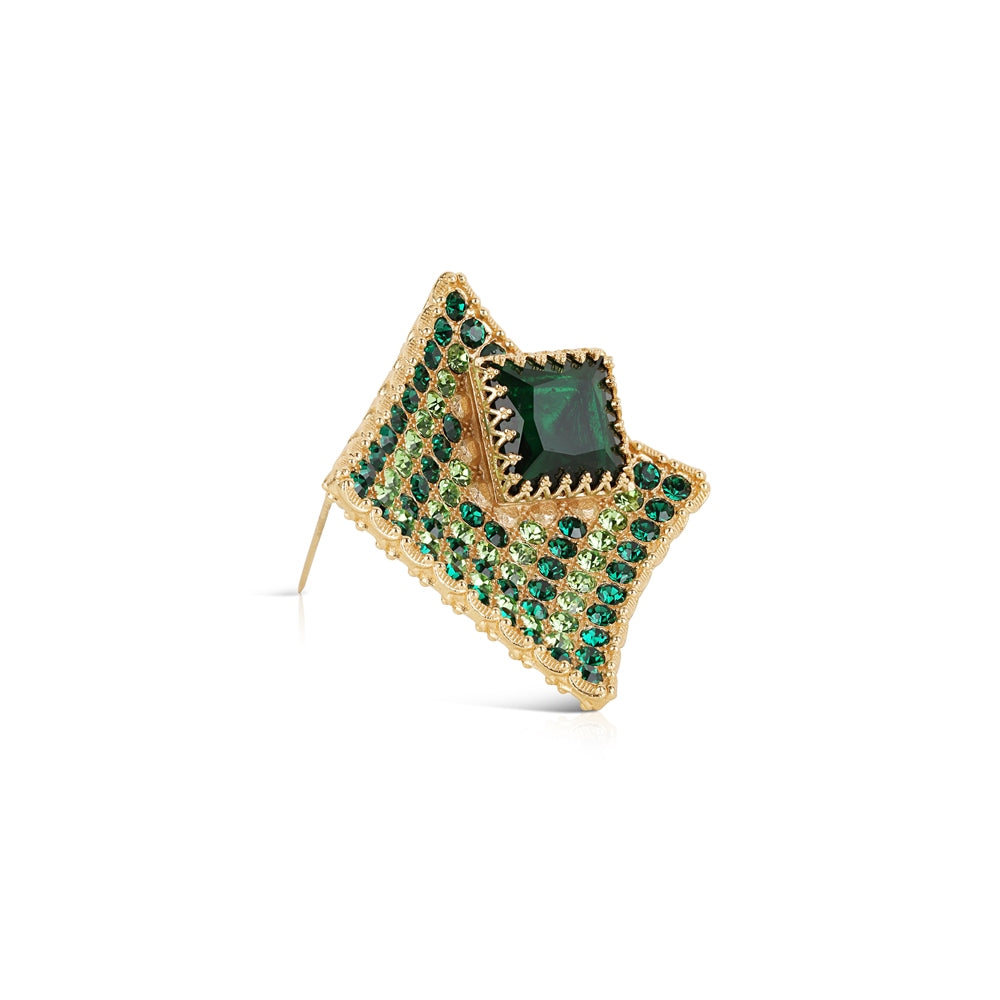 Gold Plated Square Brooch with Green Stones