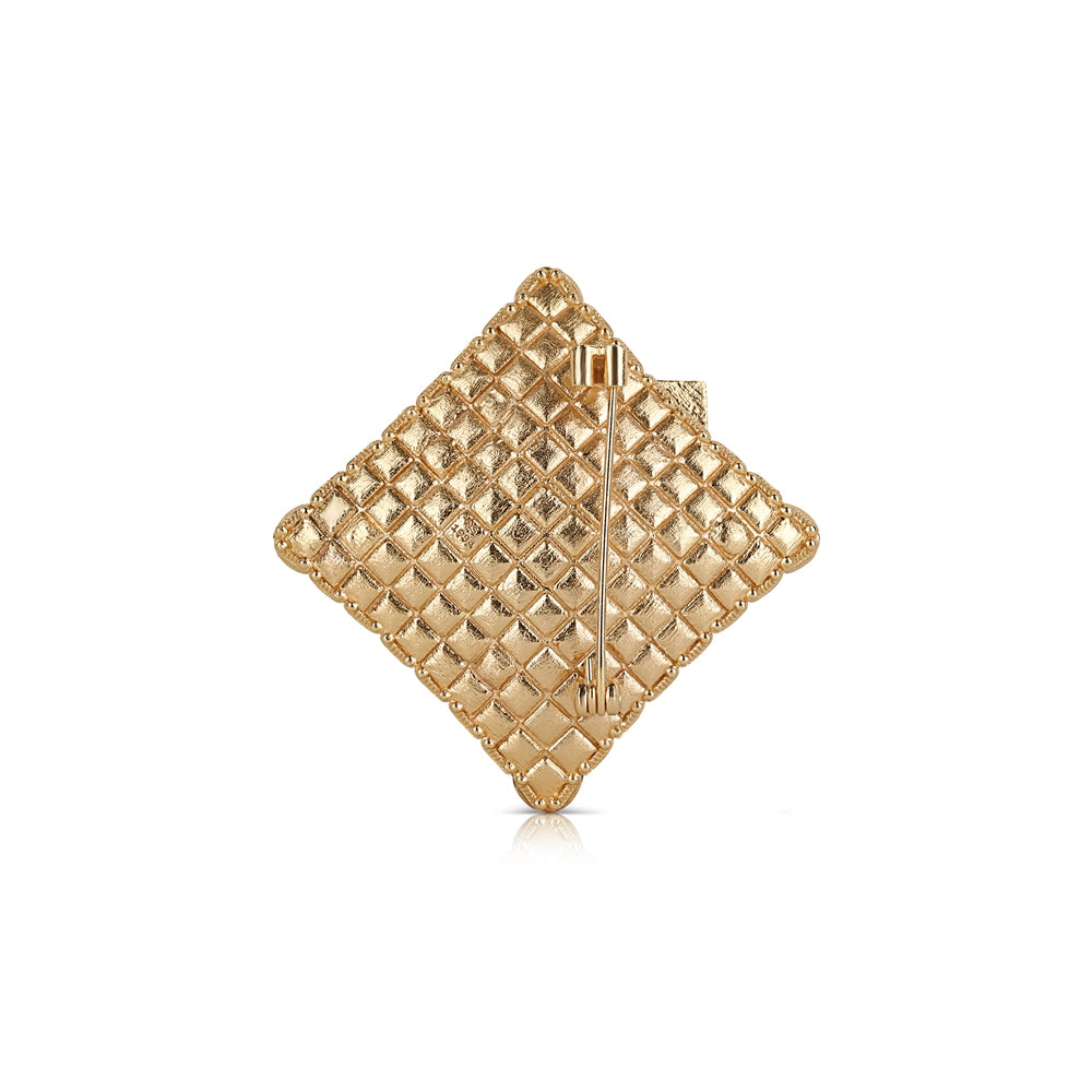Gold Plated Square Brooch with Green Stones