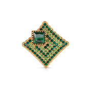 Gold Plated Square Brooch with Green Stones