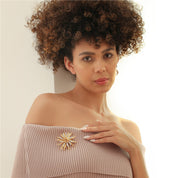 Silver & Gold Plated Star Brooch with Clear Stones