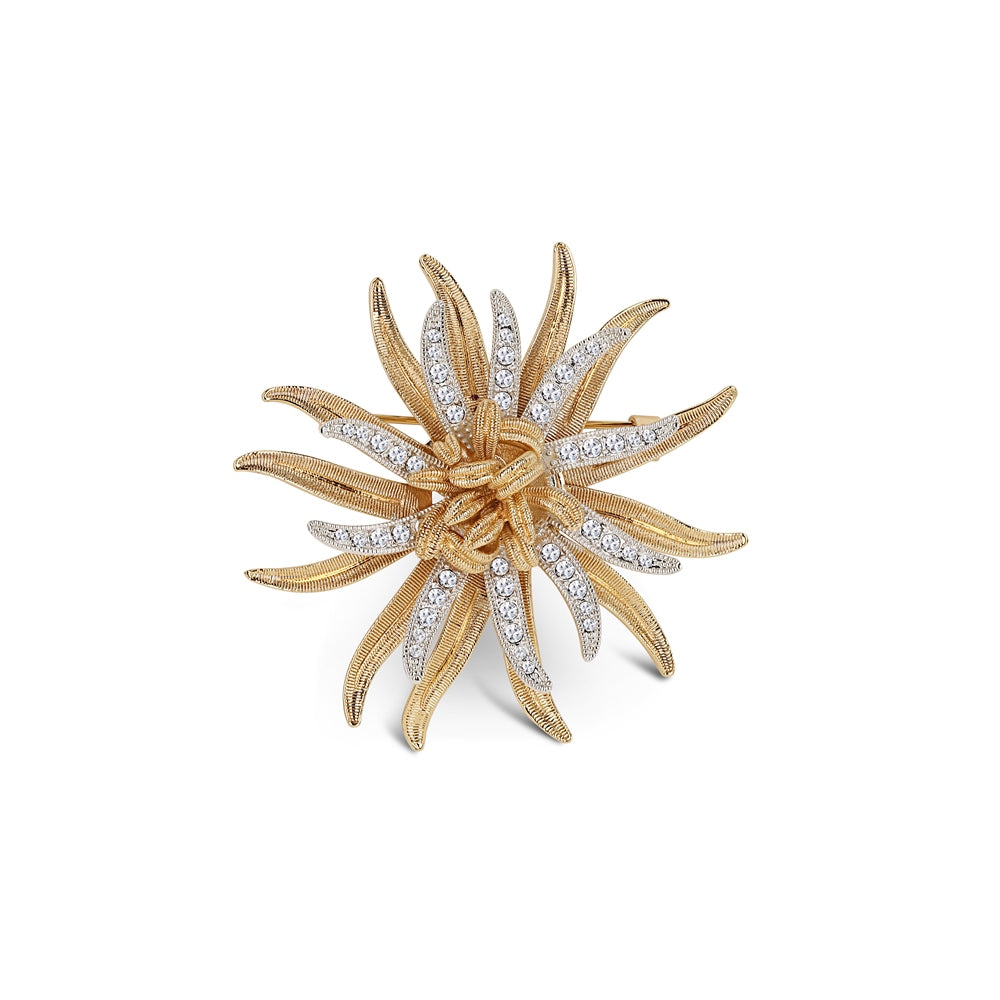 Silver & Gold Plated Star Brooch with Clear Stones