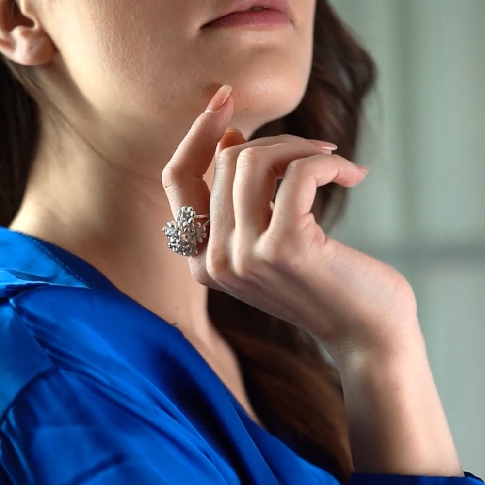 Silver Plated Floral Cluster Ring