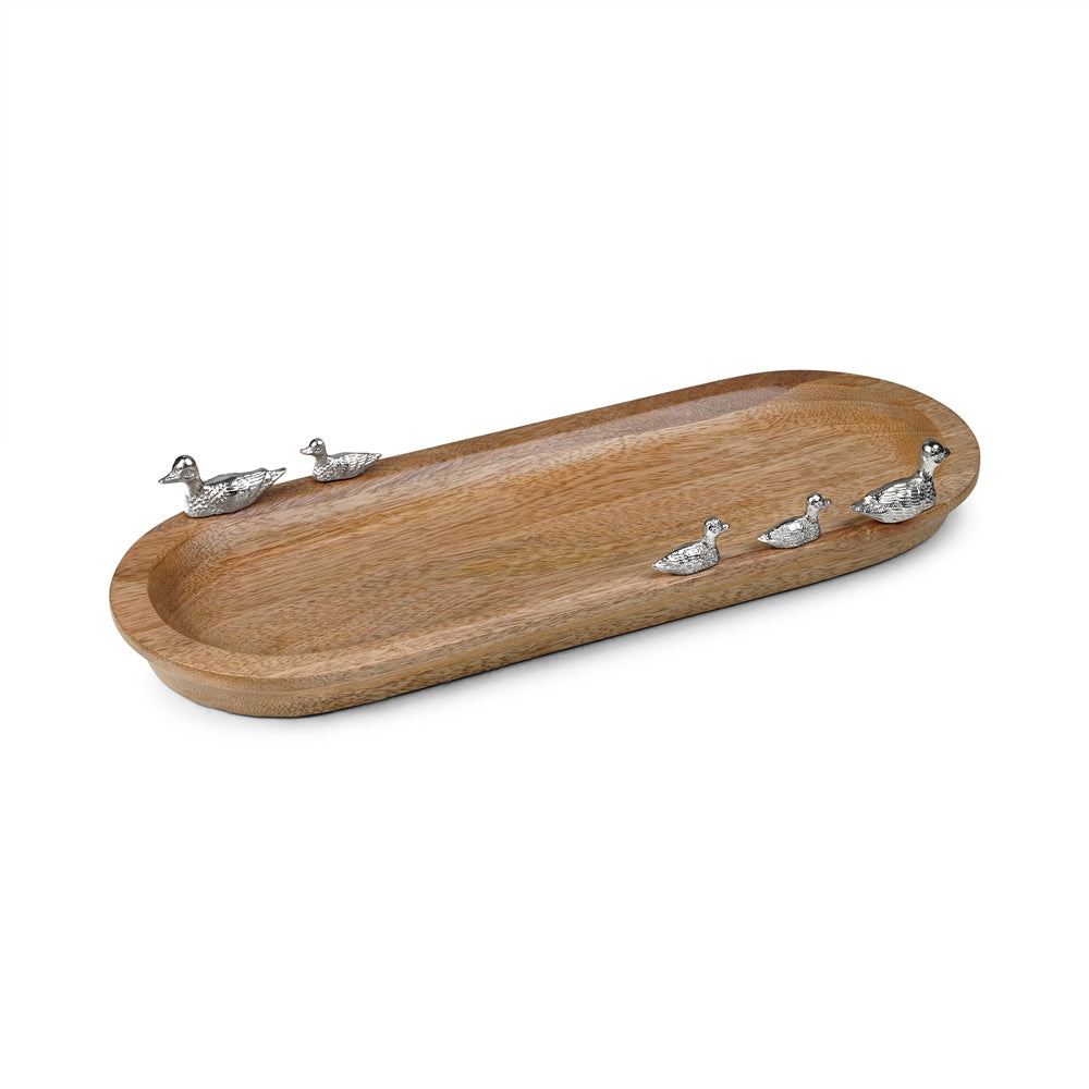 Oval Mango Wood Tray with Ducks Large