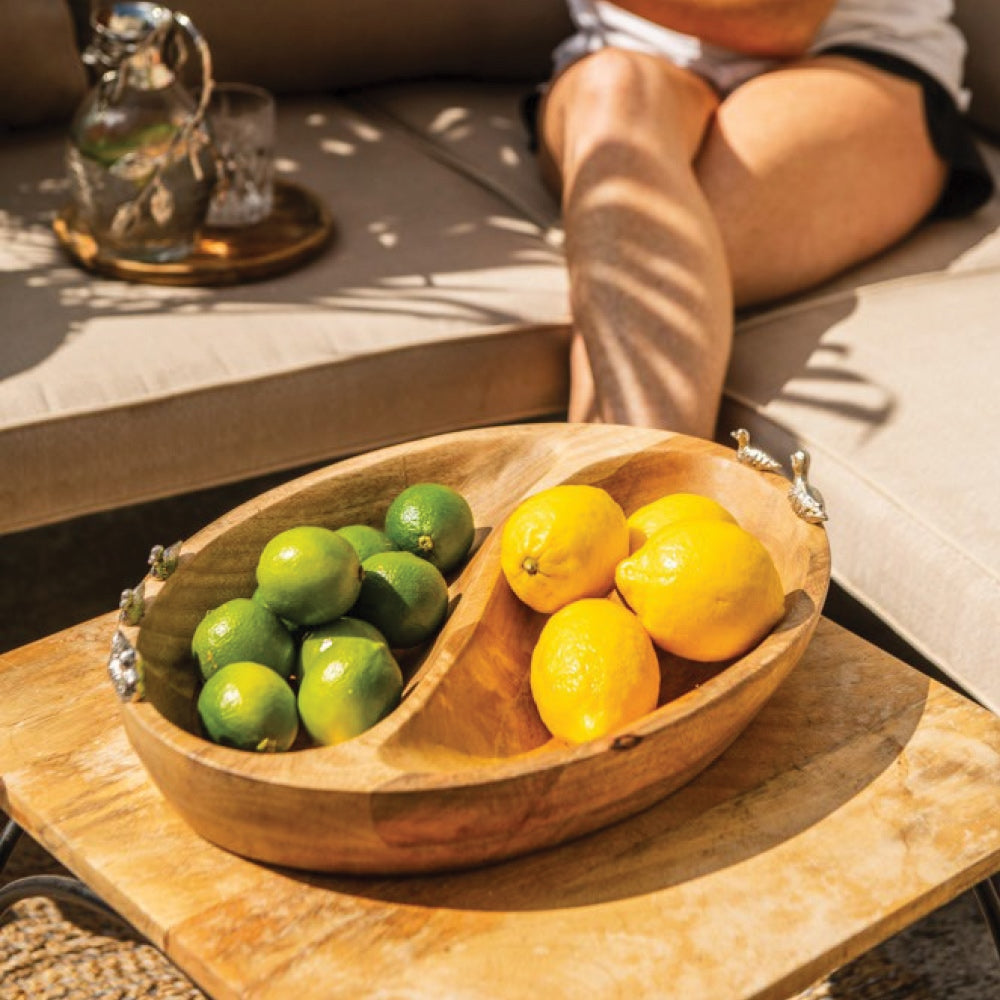 Oval Mango Wood Serving Dish with Ducks