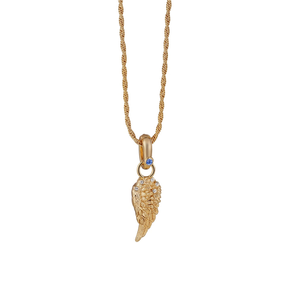 Angel Wing Pendant with Blue & Clear Stones