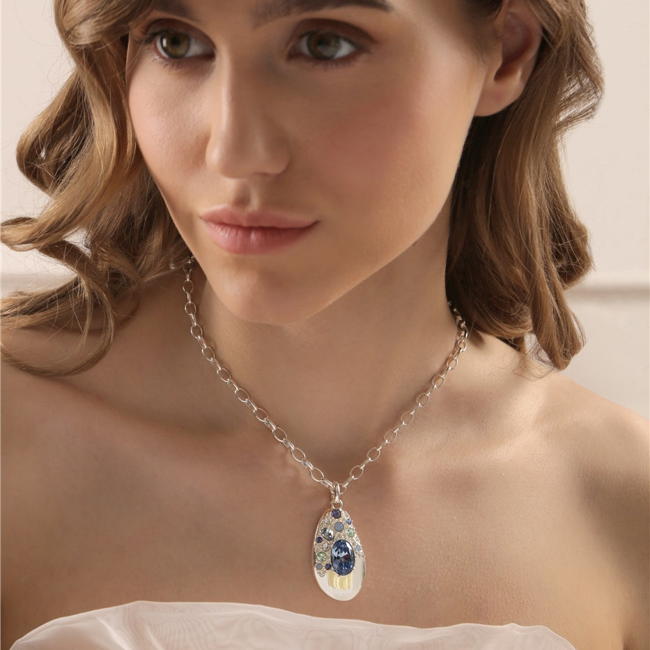 Large Pendant with Blue and Clear Stones