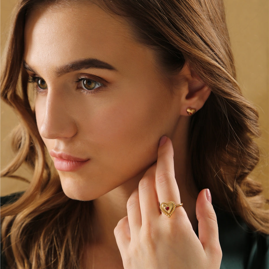 Heart Revolving Ring with Ruby Red Stones