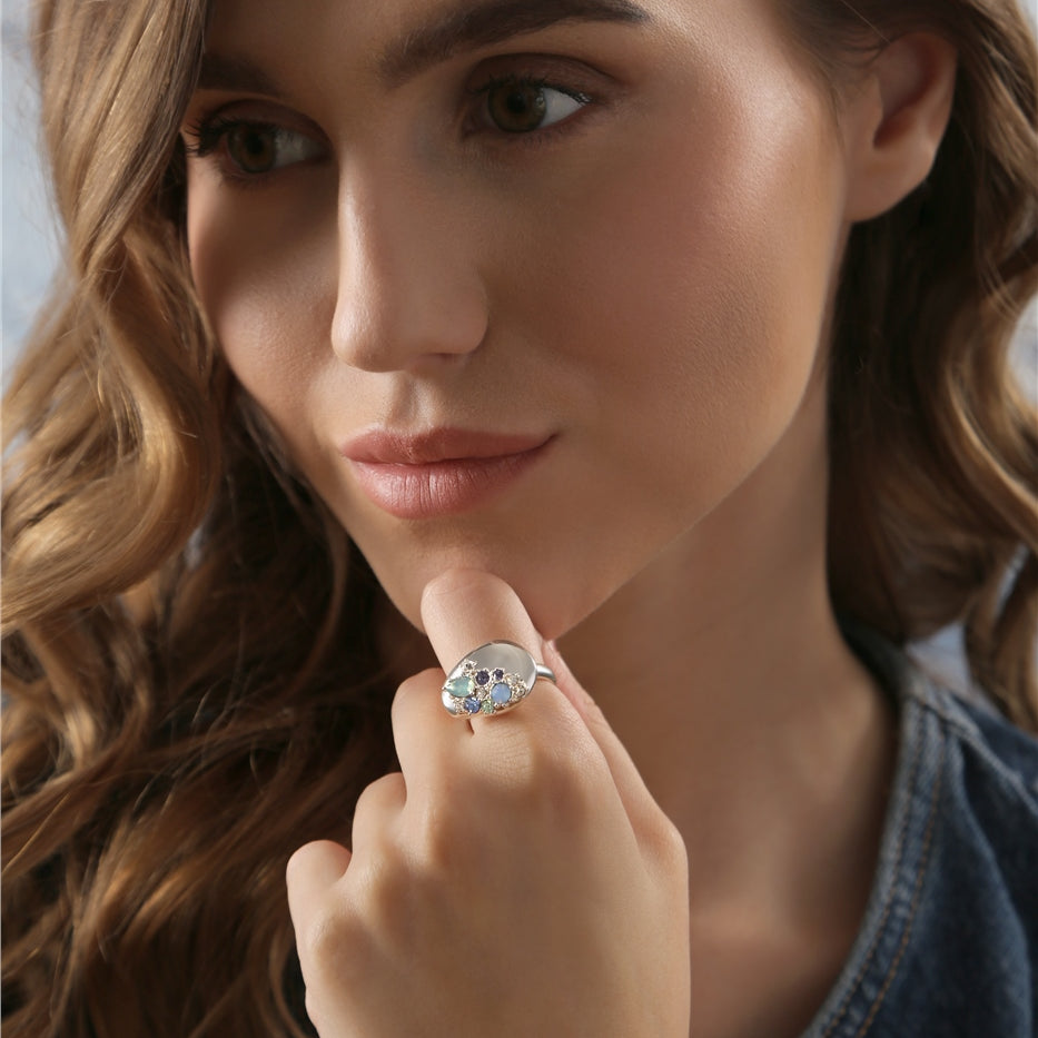 Ring with Blue and Clear Stones
