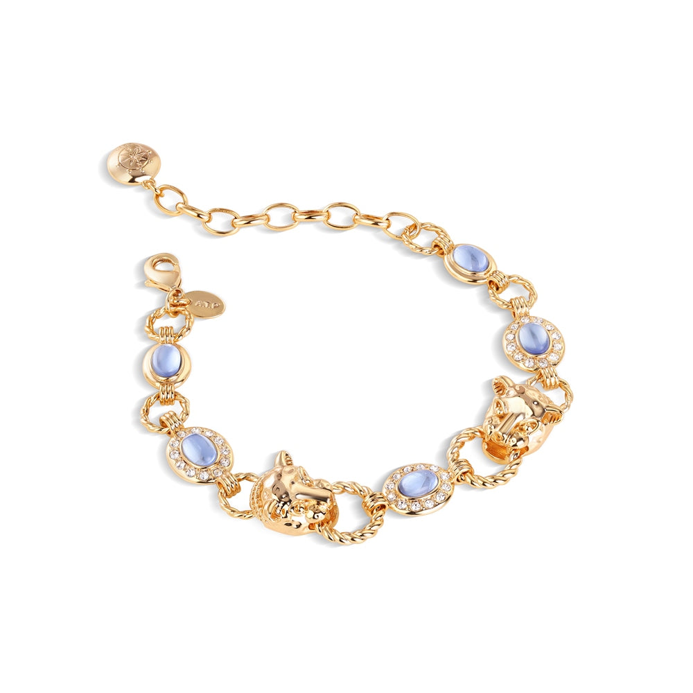 Tigers Head Bracelet with Blue Stones