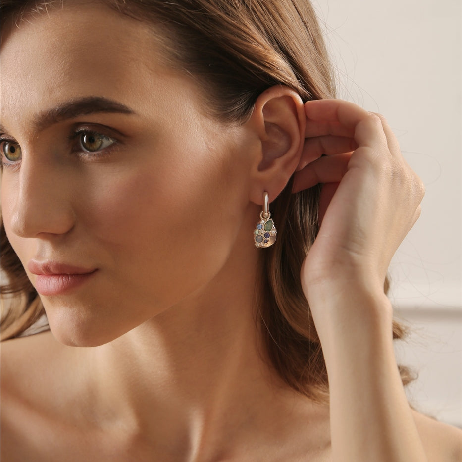 Drop Earrings with Blue and Clear Stones