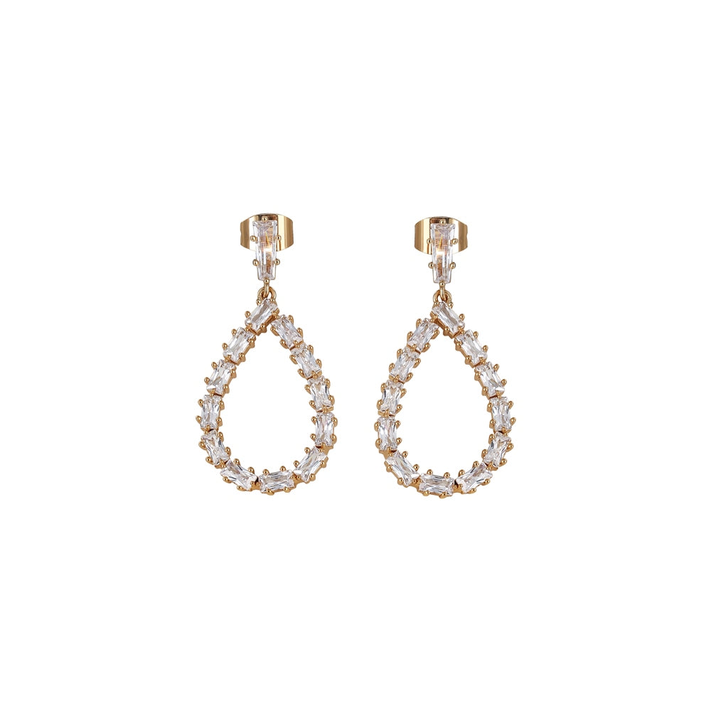 Plated Baguette Stone Drop Earrings