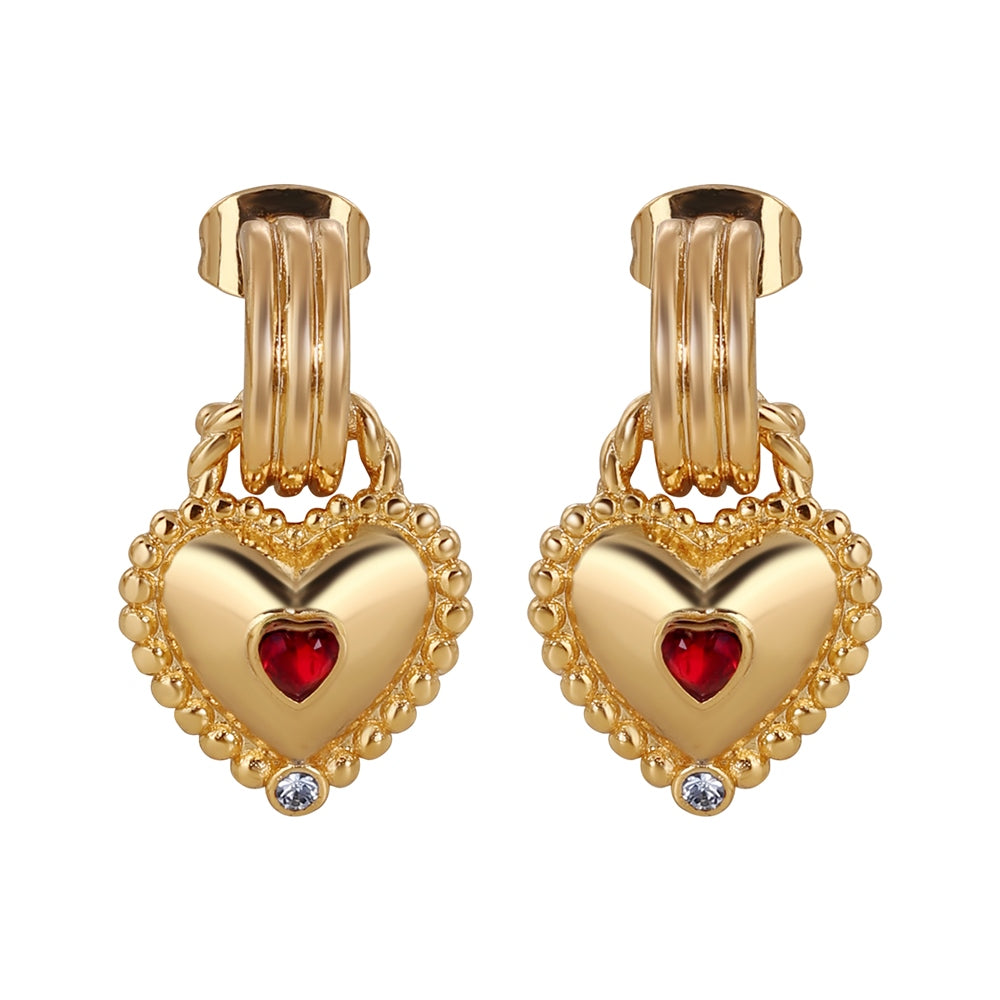 Heart Drop Earrings Ruby Stones